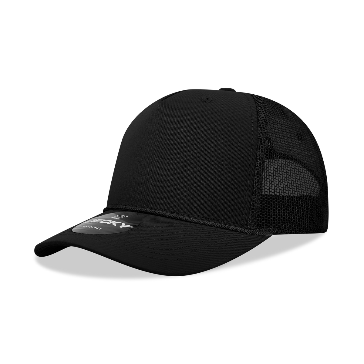5 Panel Mid Profile Structured Cotton/Poly Blend Trucker w/Rope