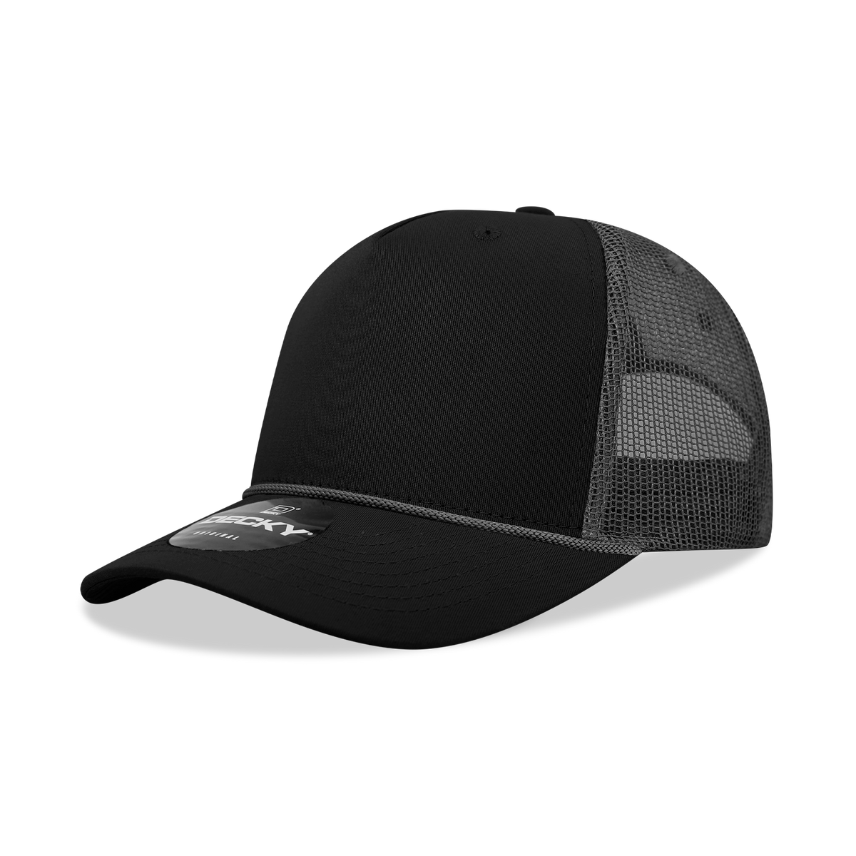 5 Panel Mid Profile Structured Cotton/Poly Blend Trucker w/Rope