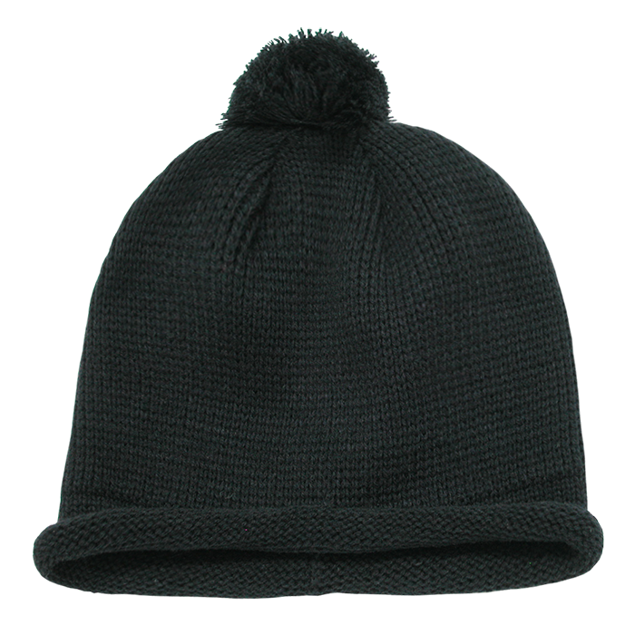 Solid RollUp Beanie w/PomPom