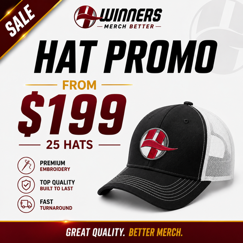 25 Custom Embroidered Hats | Your Logo | $199