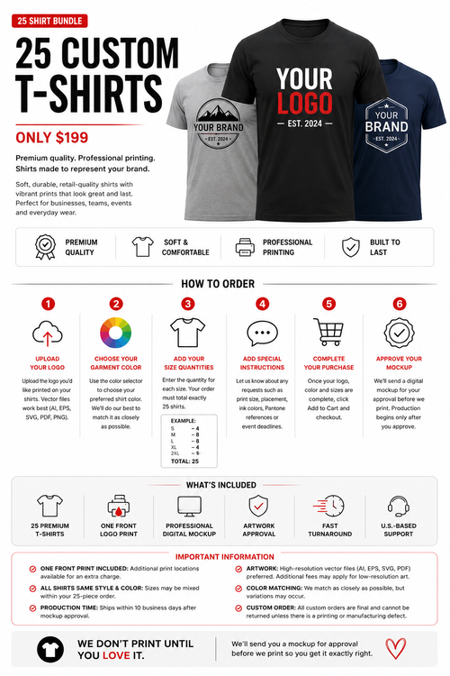 Bundle A | 25 Shirts + 25 Hoodies | $499 + Shipping