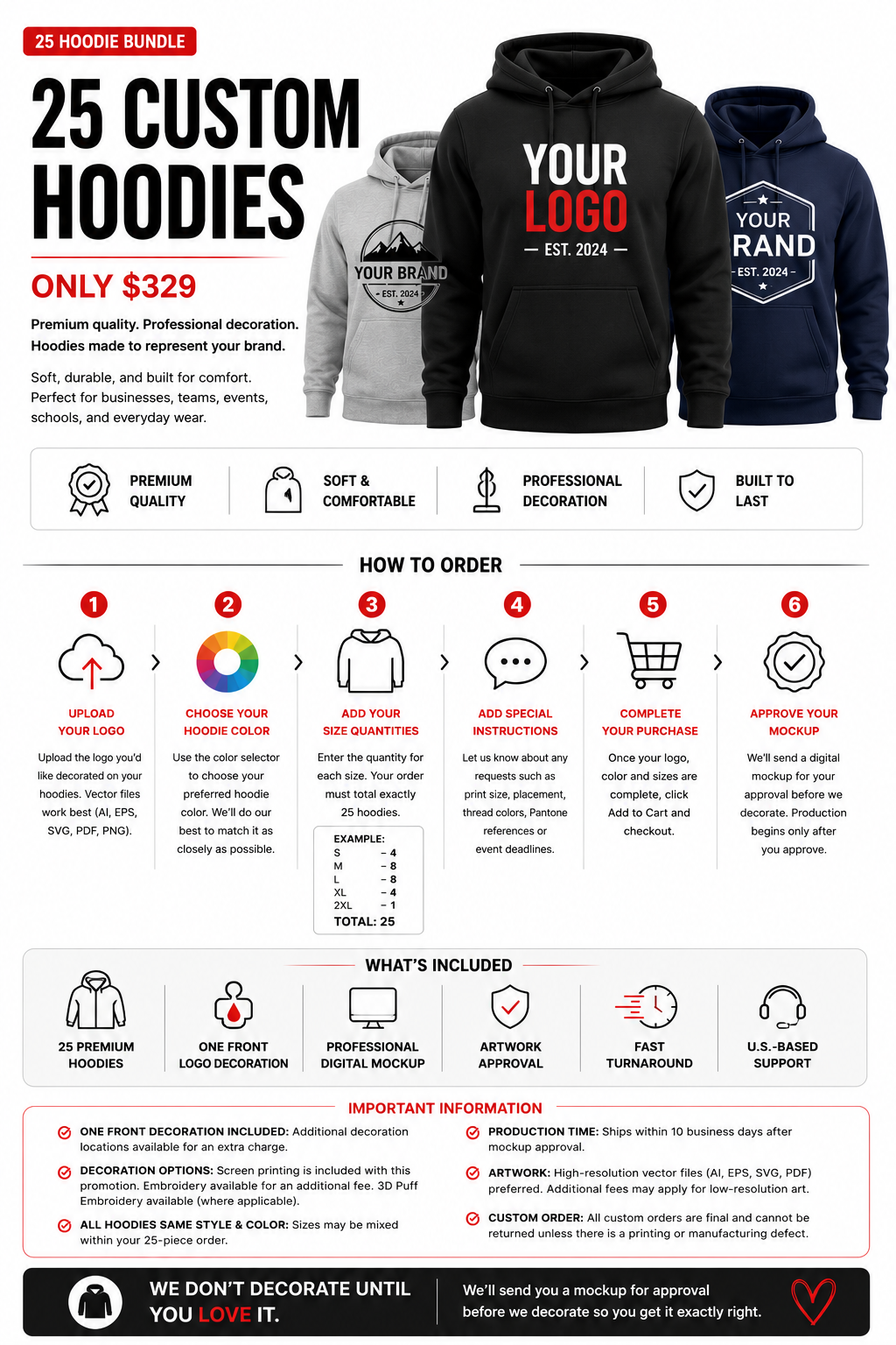 Bundle A | 25 Shirts + 25 Hoodies | $499 + Shipping
