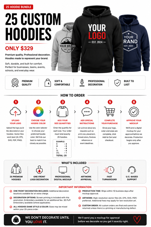 Bundle A | 25 Shirts + 25 Hoodies | $499 + Shipping