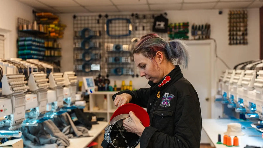 Embroidery production at 4Winners Merch