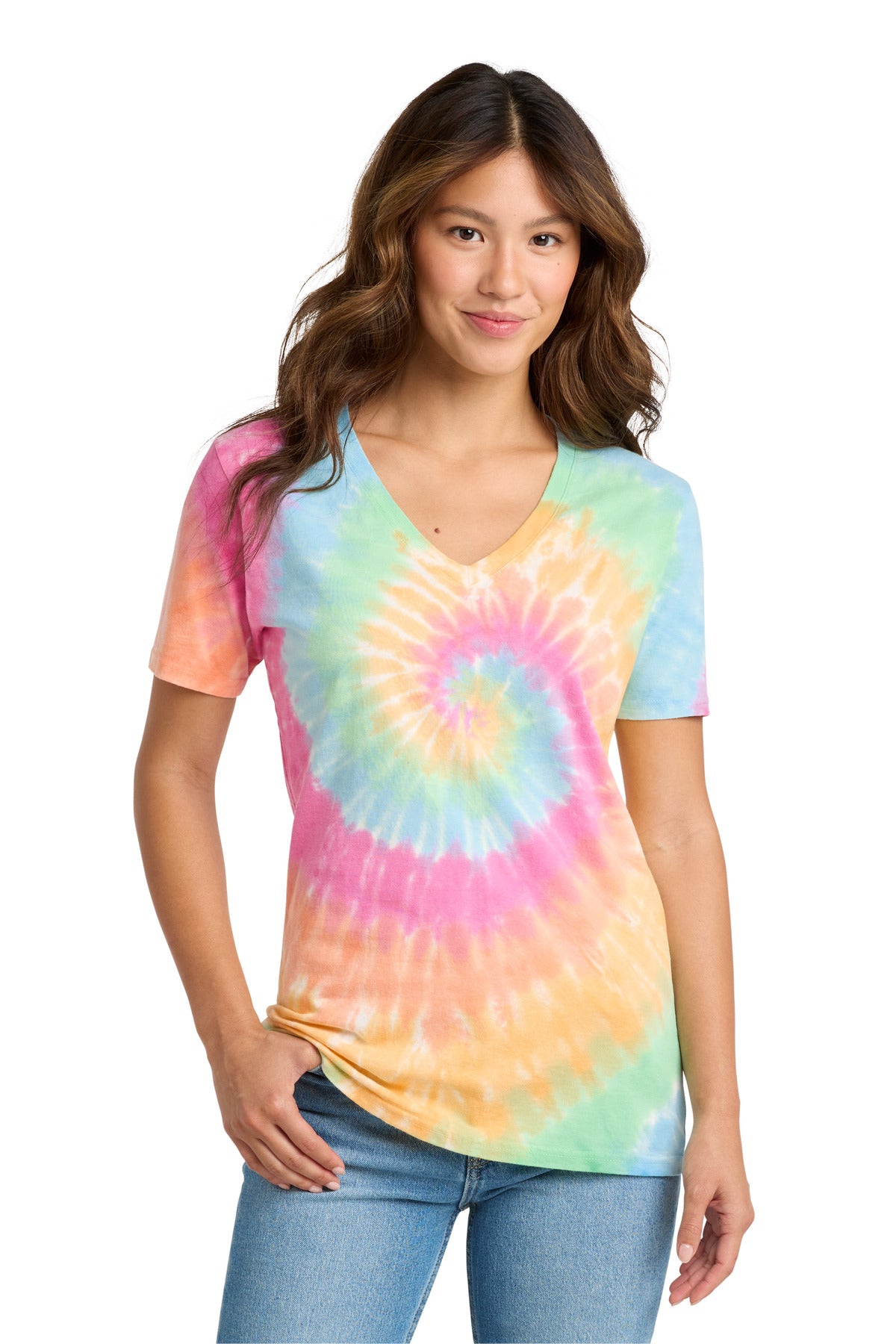 Port & Co ®  Women's Tie-Dye V-Neck Tee.  LPC147V