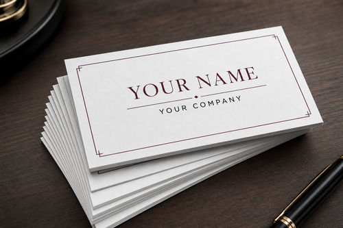 Concept preview of premium 16pt matte business cards (AI-generated mockup, generic placeholder text)
