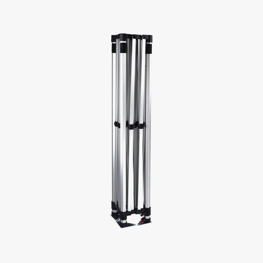 Aluminum pop-up event tent frame hardware, folded for storage