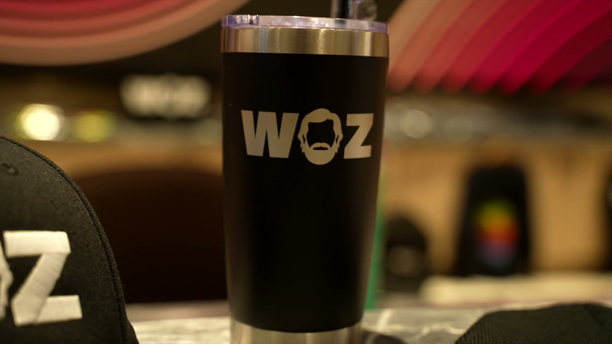 Laser engraved WOZ branded tumbler